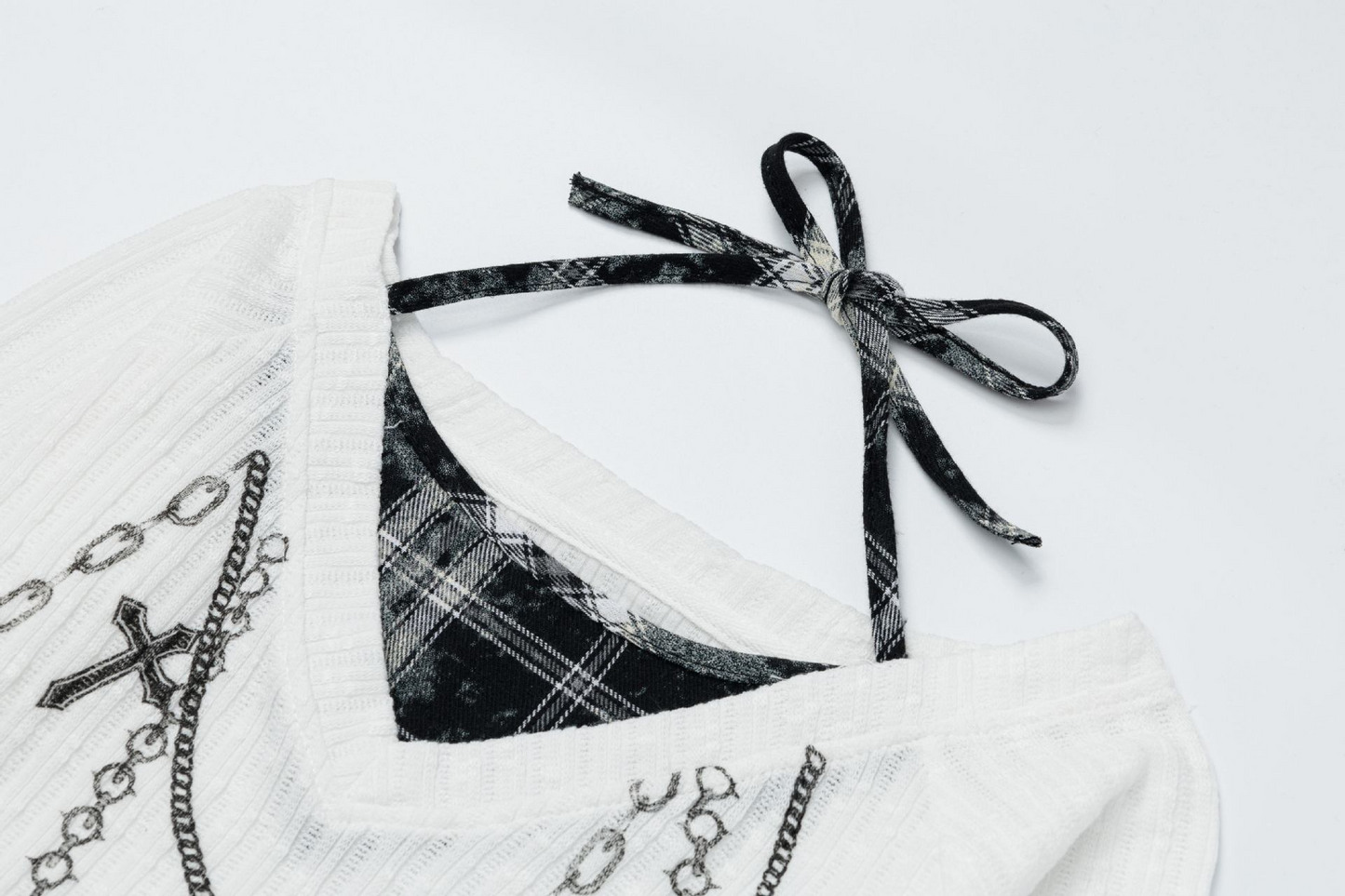 クロスデザインプリントフェイクレイヤートップス/2color/cm0153