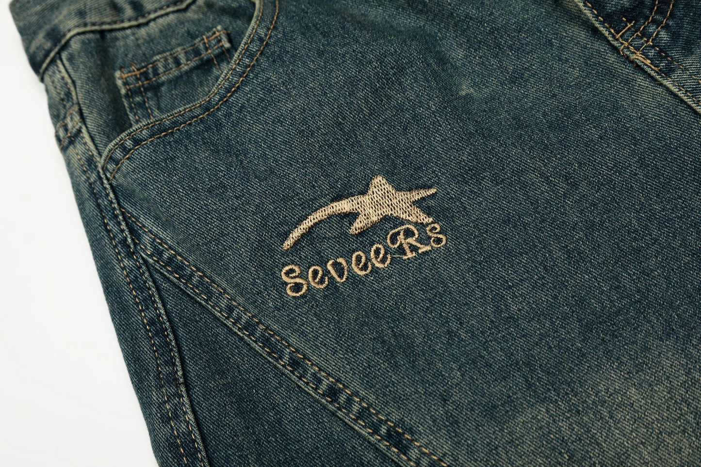 スターデザインワイドデニムパンツ/2color/cm0007