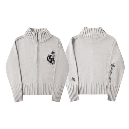 ロゴワンポイントハイネックジップアップニット/cm0124