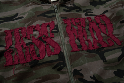 アルファベットパッチワークカモ柄ジップアップパーカー/cm0055