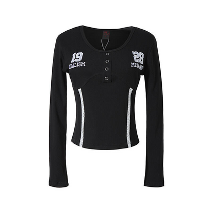 レースラインスポーティー/ナンバー刺繍長袖Tシャツ/2color/cm0099