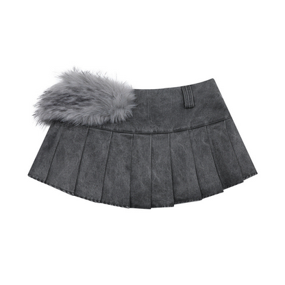 エコファーデザインプリーツデザインミニスカート/2color/cm0160