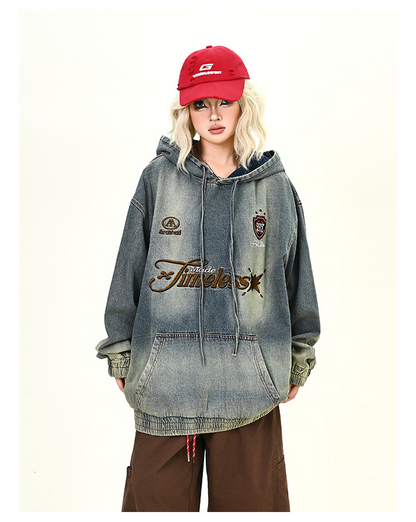 ウォッシュデニムフード付きパーカーcm0030