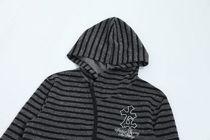 2color/クロスロゴボーダージップアップフーディー/cm0247