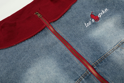 オフショルダー刺繡ワンポイントロゴデジップアップトップス/cm0003