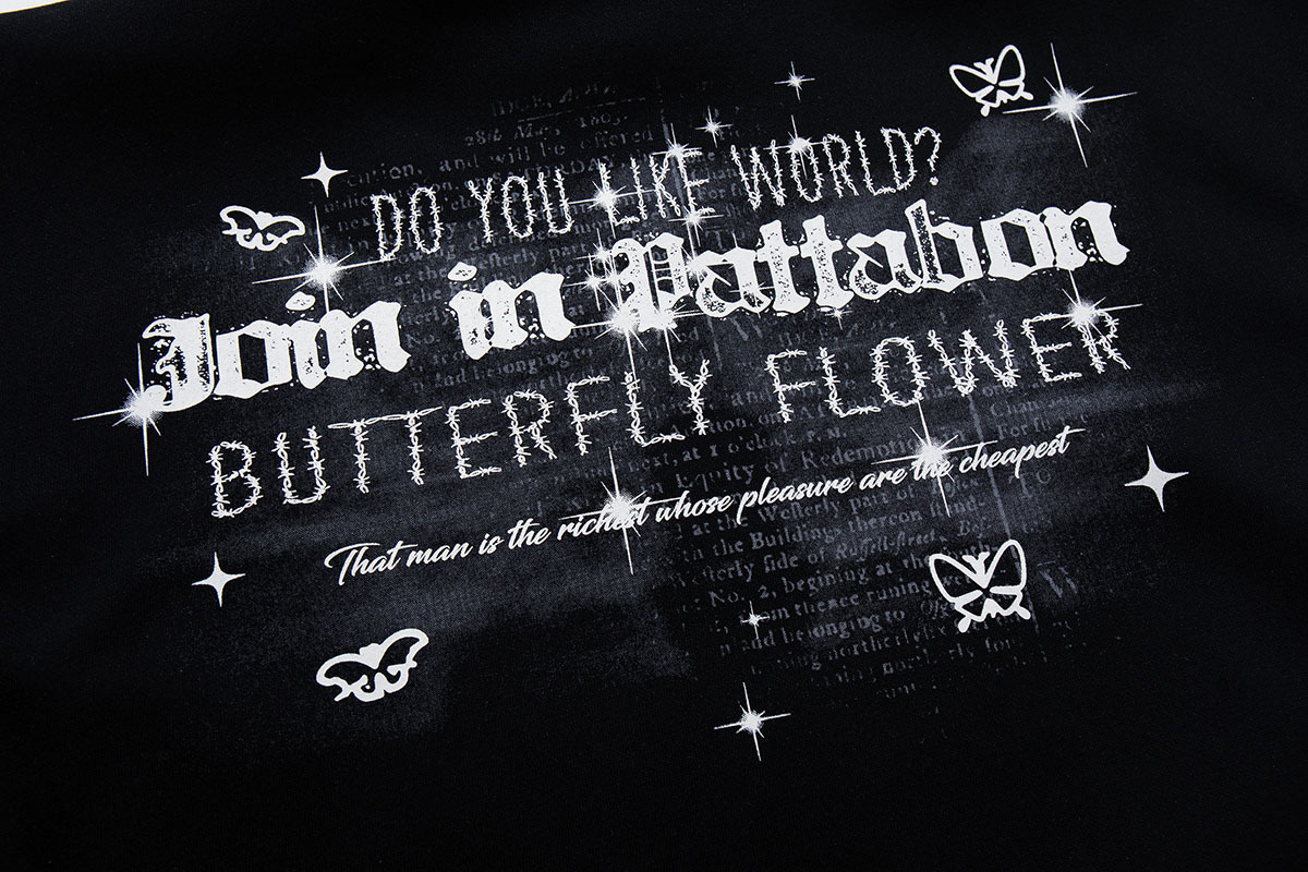 チェーンアクセ付きバタフライプリントパーカー/2color/cm0151