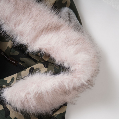 耳付きファーフードワンポイントロゴジップアップパーカー/2color/cm0126