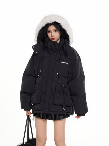 BIGポケットリボンデザインパファージャケット/2color/cm0079