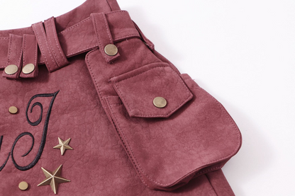 スタースタッズ装飾ベルトミニスカート/2color/cm0109