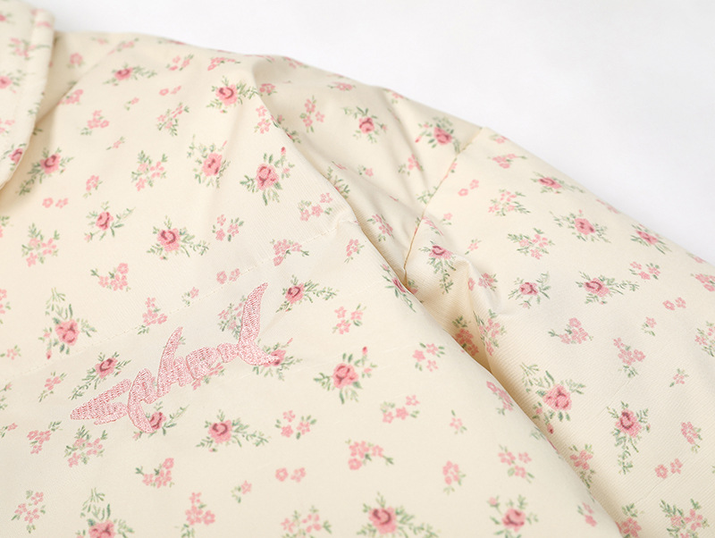 リボンデザインフラワー柄パファージャケット/2color/cm0070