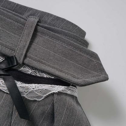 ベルトデザインレースディテールステッチワンポイントロゴミニスカート/cm0121