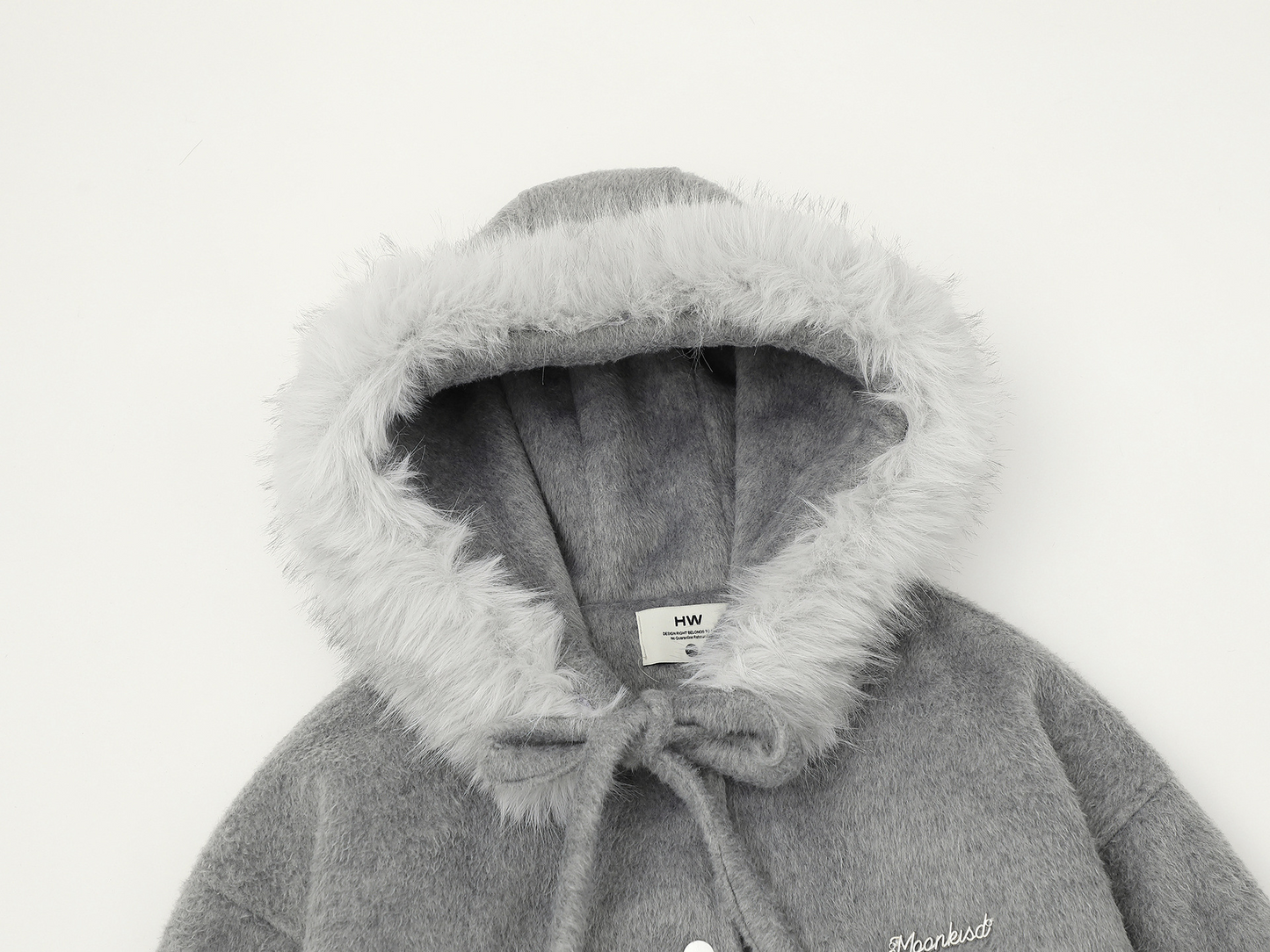 リボンデザインフェイクファーフードジャケット/2color/cm0002