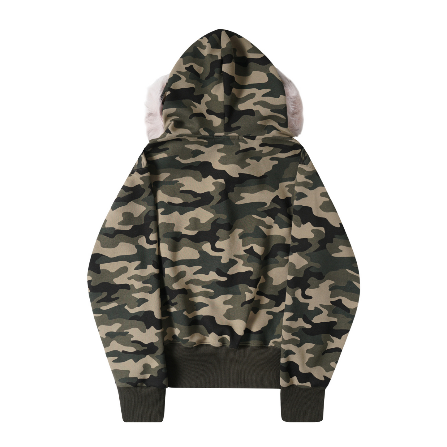 耳付きファーフードワンポイントロゴジップアップパーカー/2color/cm0126