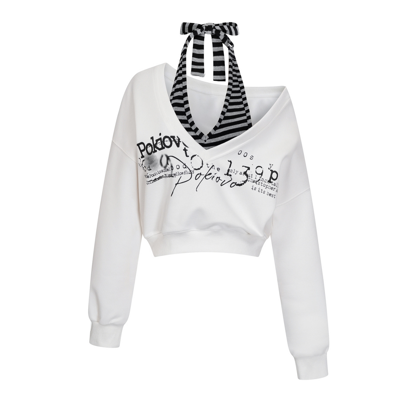 ボーダーフェイクレイヤードオフショルダートップス/2color/cm0134