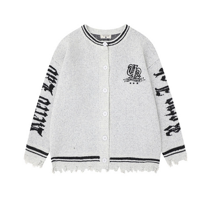 クロスデザインダメージ加工ニットカーディガン/2color/cm0084