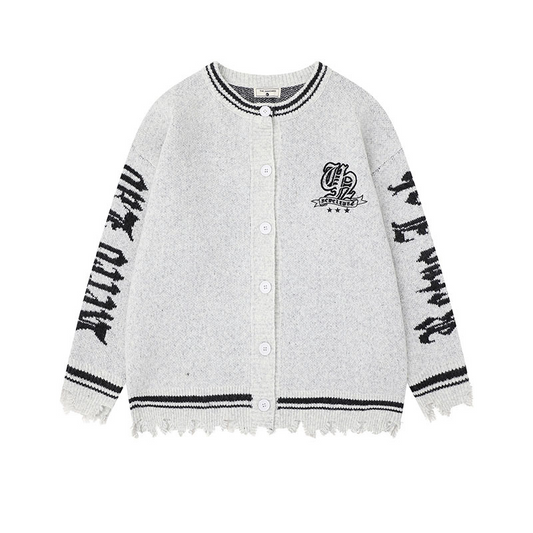 クロスデザインダメージ加工ニットカーディガン/2color/cm0084