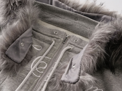 取り外しファー付きプリントジップアップスウェット/2color/cm0051