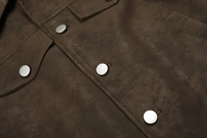 ファー付きフェイクレザーダブルポケットデザインジャケット/2color/cm0044