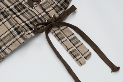 デザインベルトリボンチェックミニスカート/2color/cm0106