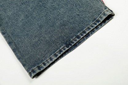 サイド刺繍デザインバックポケットステッチディテールデニムパンツ/cm0120