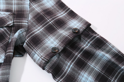 バック刺繍スリーブ取り外しチェックシャツ/cm0095