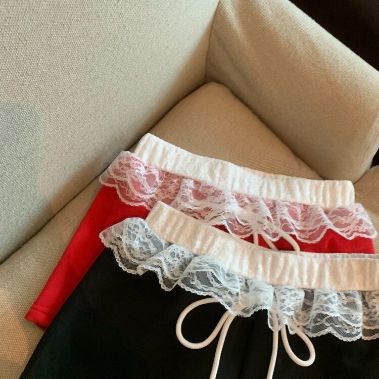 2color/ワンポイント刺繍ロゴレースショートパンツ/cm0279