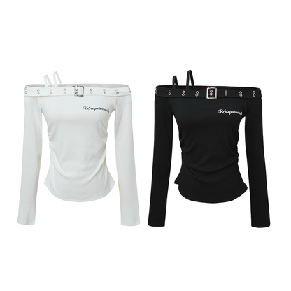 2color/ベルトデザインオフショルダートップス/cm0245