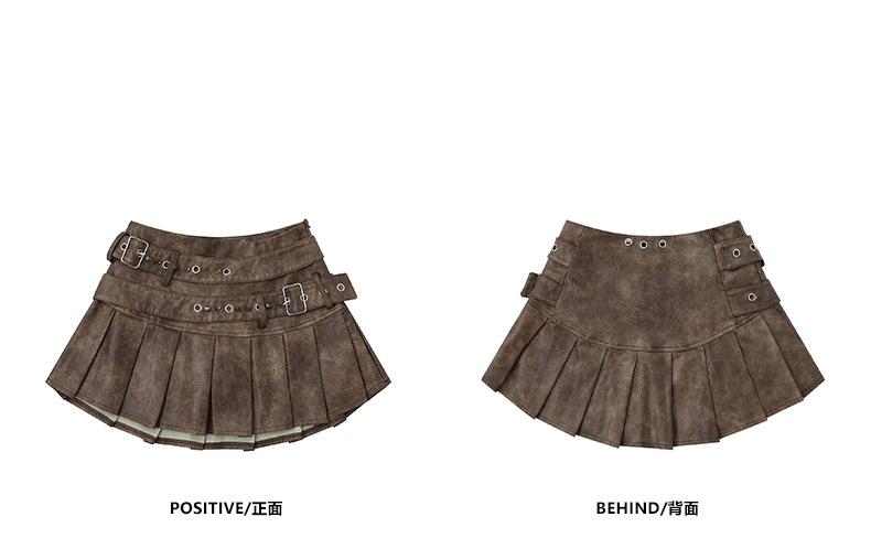 ベルトデザインフェイクレザーミニスカート/2color/cm0102