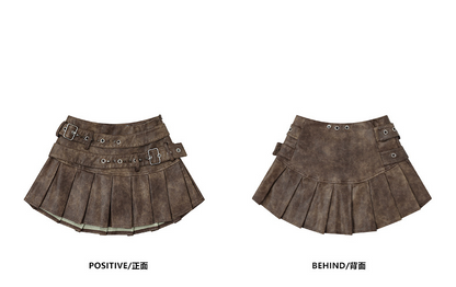 ベルトデザインフェイクレザーミニスカート/2color/cm0102