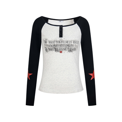 バイカラーフロントボタンプリントトップス/2color/cm0155