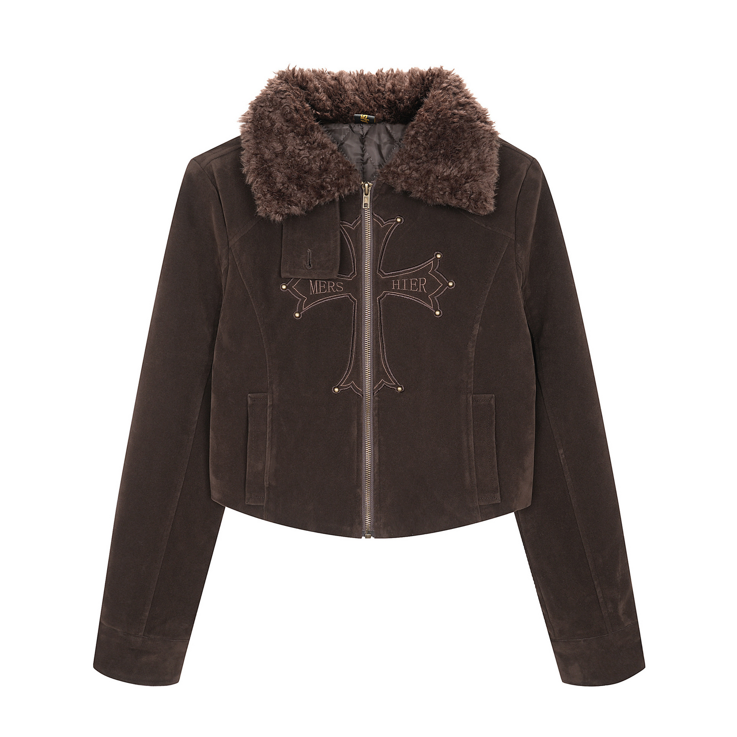 ボアネッククロスデザインアルファベットディテールボタンジャケット/2color/cm0033