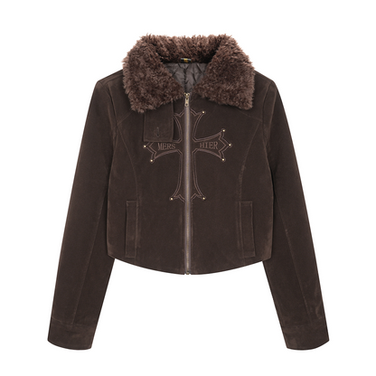 ボアネッククロスデザインアルファベットディテールボタンジャケット/2color/cm0033