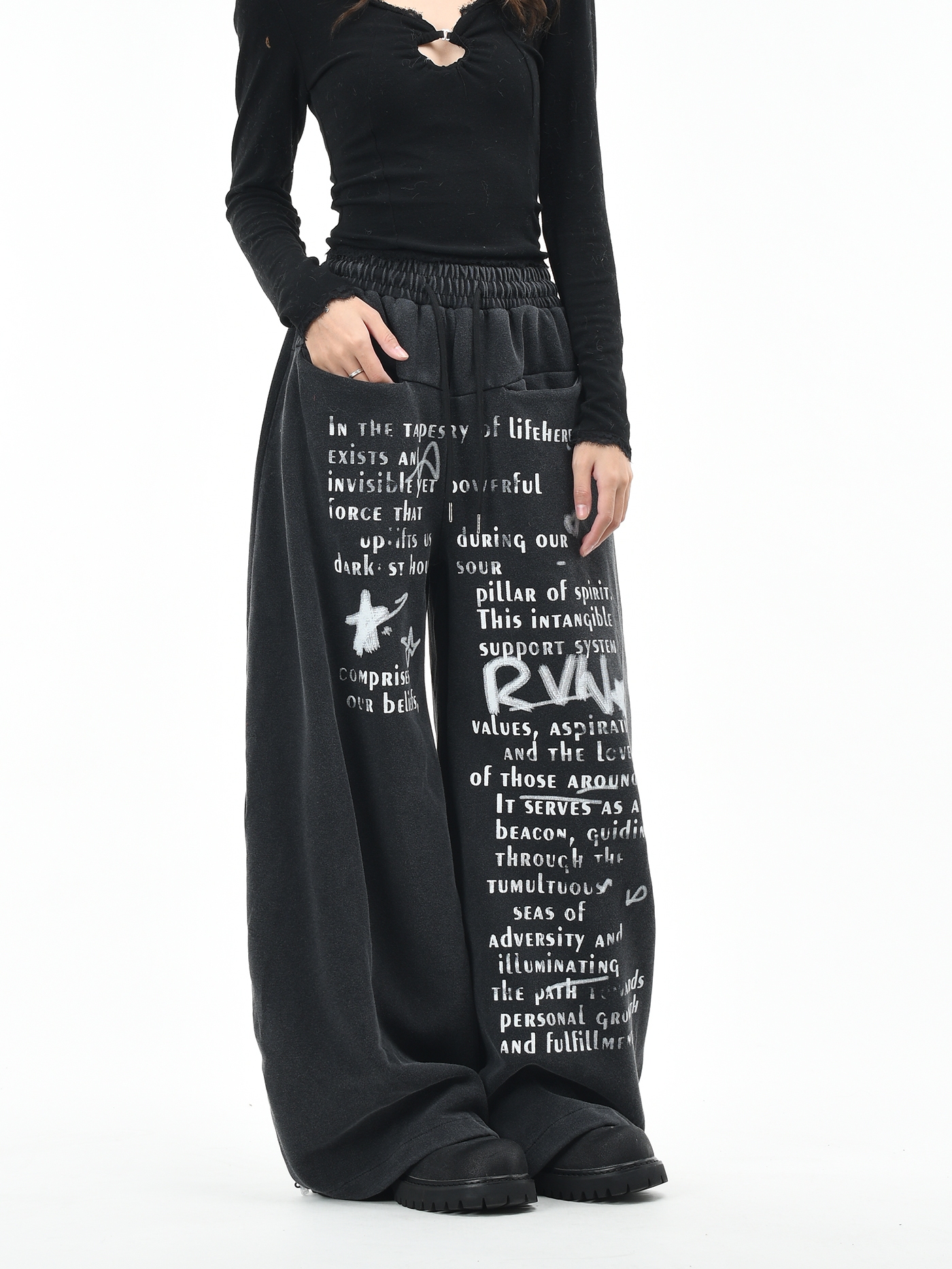 アルファベットプリントルーズパンツ/2color/cm0067