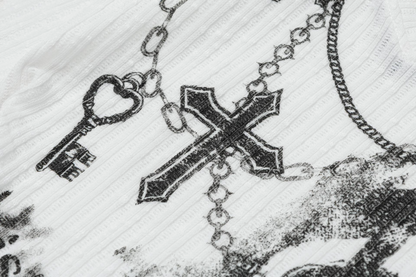 クロスデザインプリントフェイクレイヤートップス/2color/cm0153