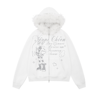 ファー付きイラストプリントパーカー/cm0022