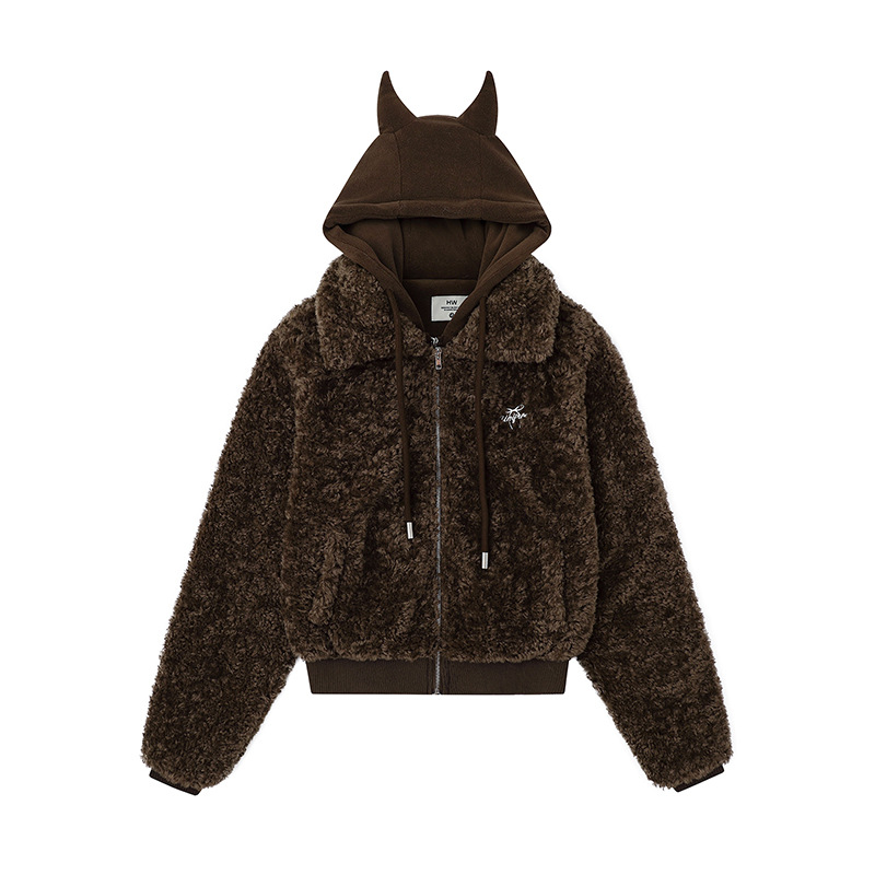 ツノ耳フードワンポイントロゴボアジャケット/2color/cm0074