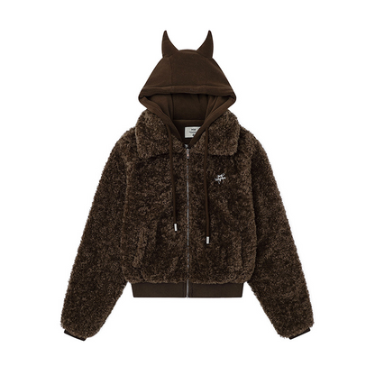 ツノ耳フードワンポイントロゴボアジャケット/2color/cm0074