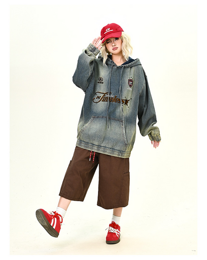 ウォッシュデニムフード付きパーカーcm0030