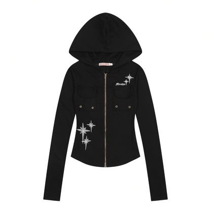 ダブルポケット/スタープリントジップアップスウェット[2color]/cm0034