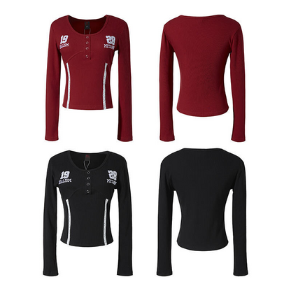 レースラインスポーティー/ナンバー刺繍長袖Tシャツ/2color/cm0099