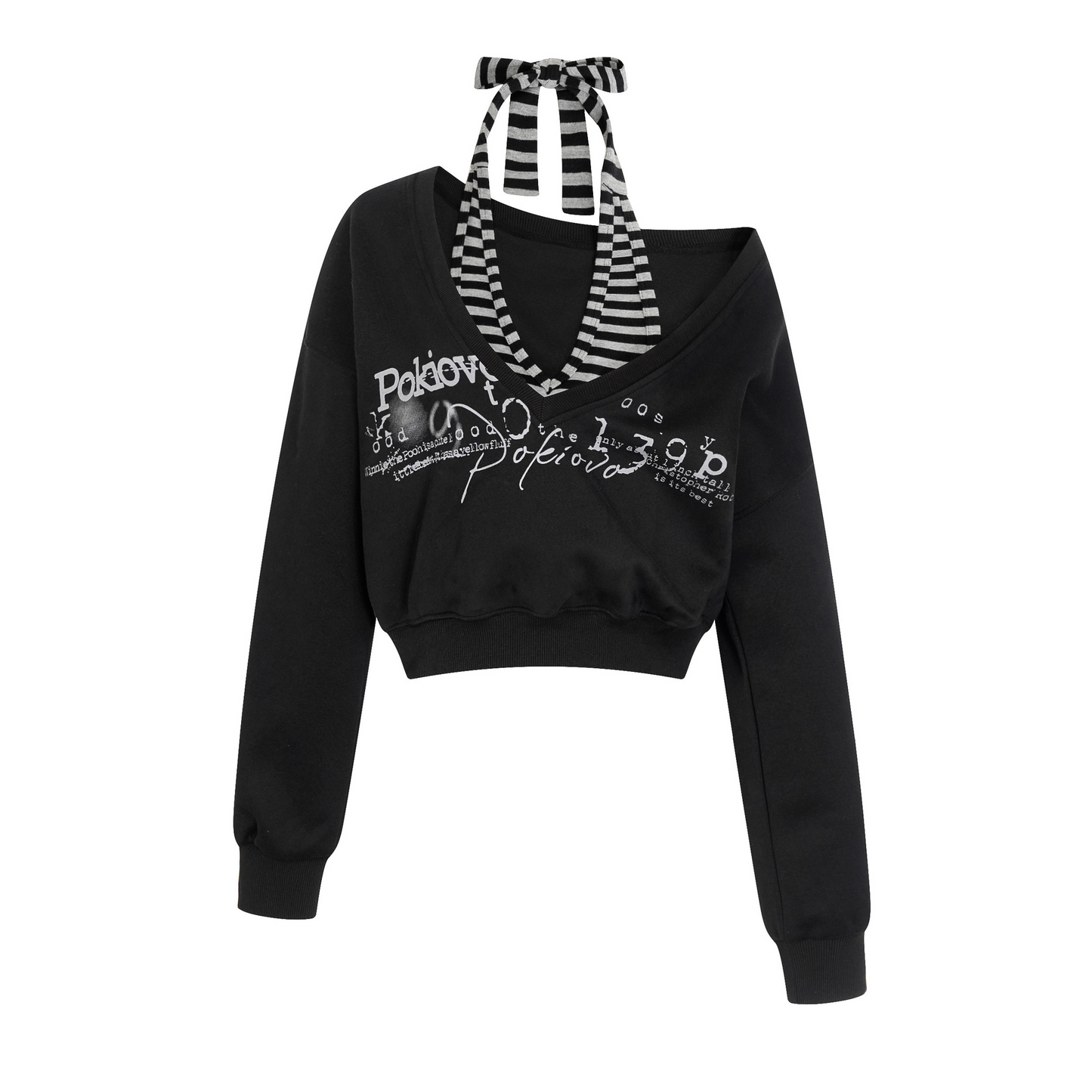 ボーダーフェイクレイヤードオフショルダートップス/2color/cm0134