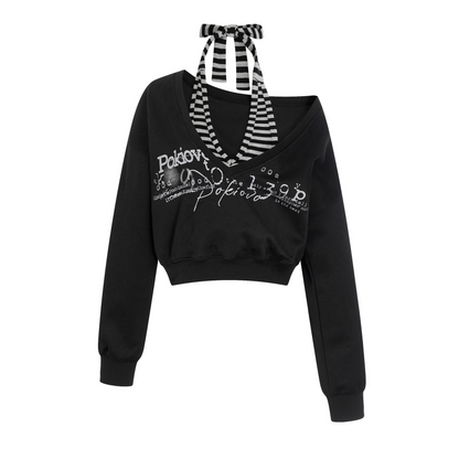 ボーダーフェイクレイヤードオフショルダートップス/2color/cm0134