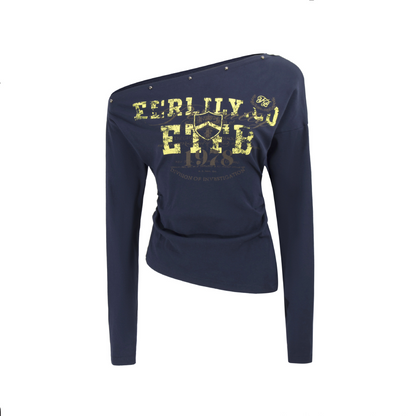 スタッズ付きアシメオフショルダーTシャツ/3color/cm0104