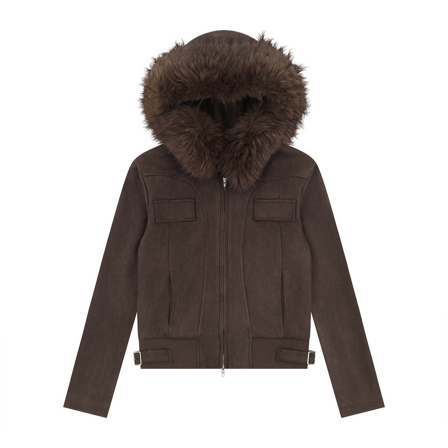 取り外しファー付きポケットデザインジップアップジャケット/2color/cm0043