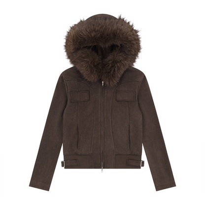 取り外しファー付きポケットデザインジップアップジャケット/2color/cm0043