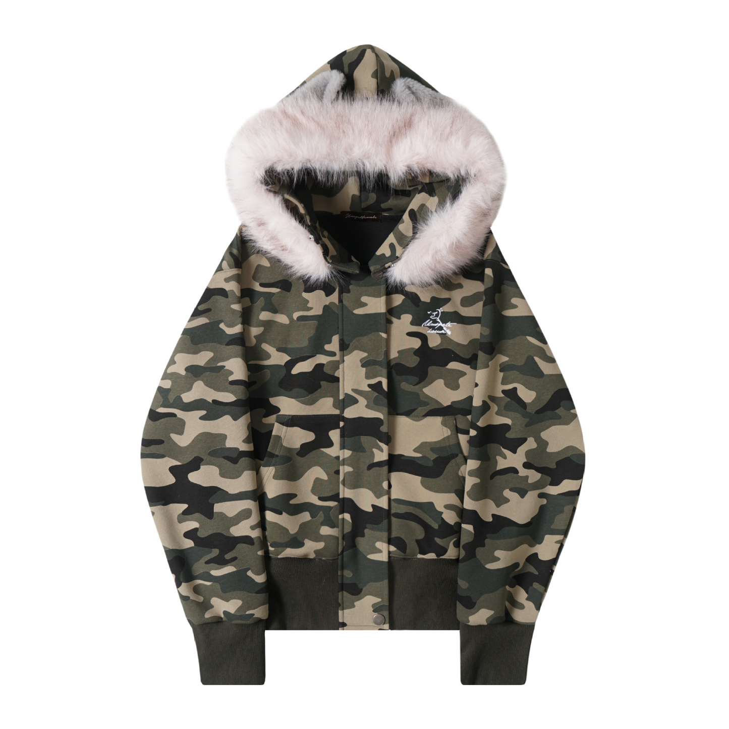 耳付きファーフードワンポイントロゴジップアップパーカー/2color/cm0126