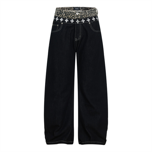 クロスデザインレオパードディテールワイドパンツ/cm0147