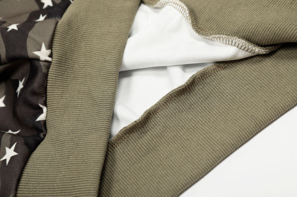 ファー付き迷彩スタープリントジップアップフードパーカー/cm0049