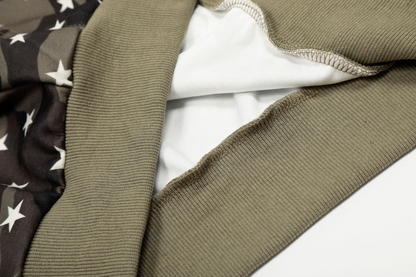 ファー付き迷彩スタープリントジップアップフードパーカー/cm0049