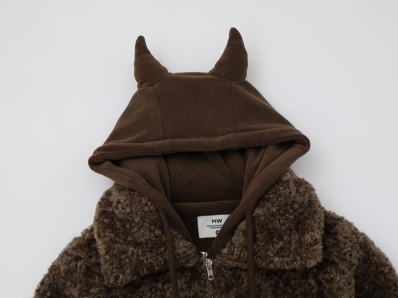 ツノ耳フードワンポイントロゴボアジャケット/2color/cm0074